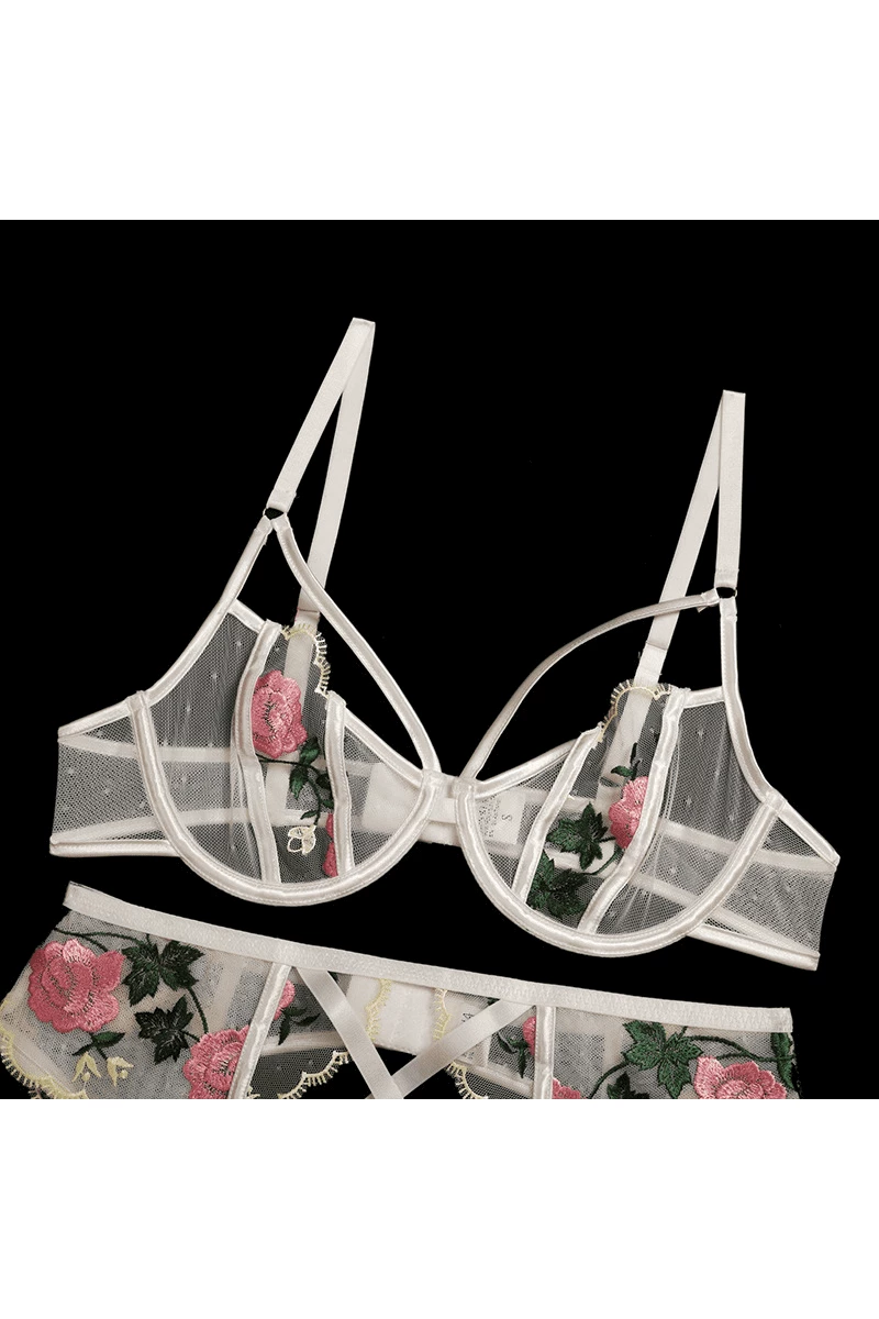 Betörendes Dessous Set mit Rosendetails, 3-teilig