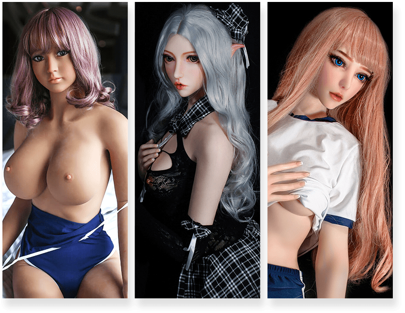 Viele Real Dolls mit bunten Haaren