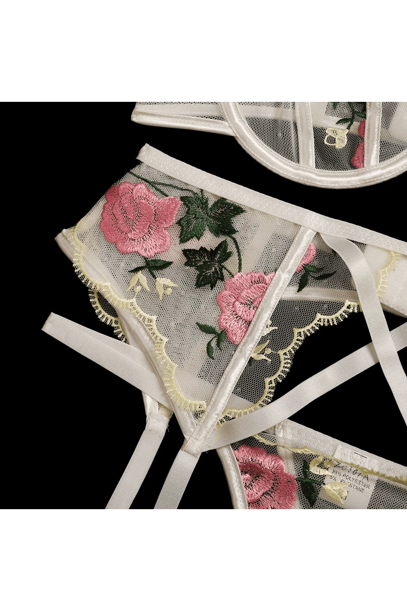 Betörendes Dessous Set mit Rosendetails, 3-teilig